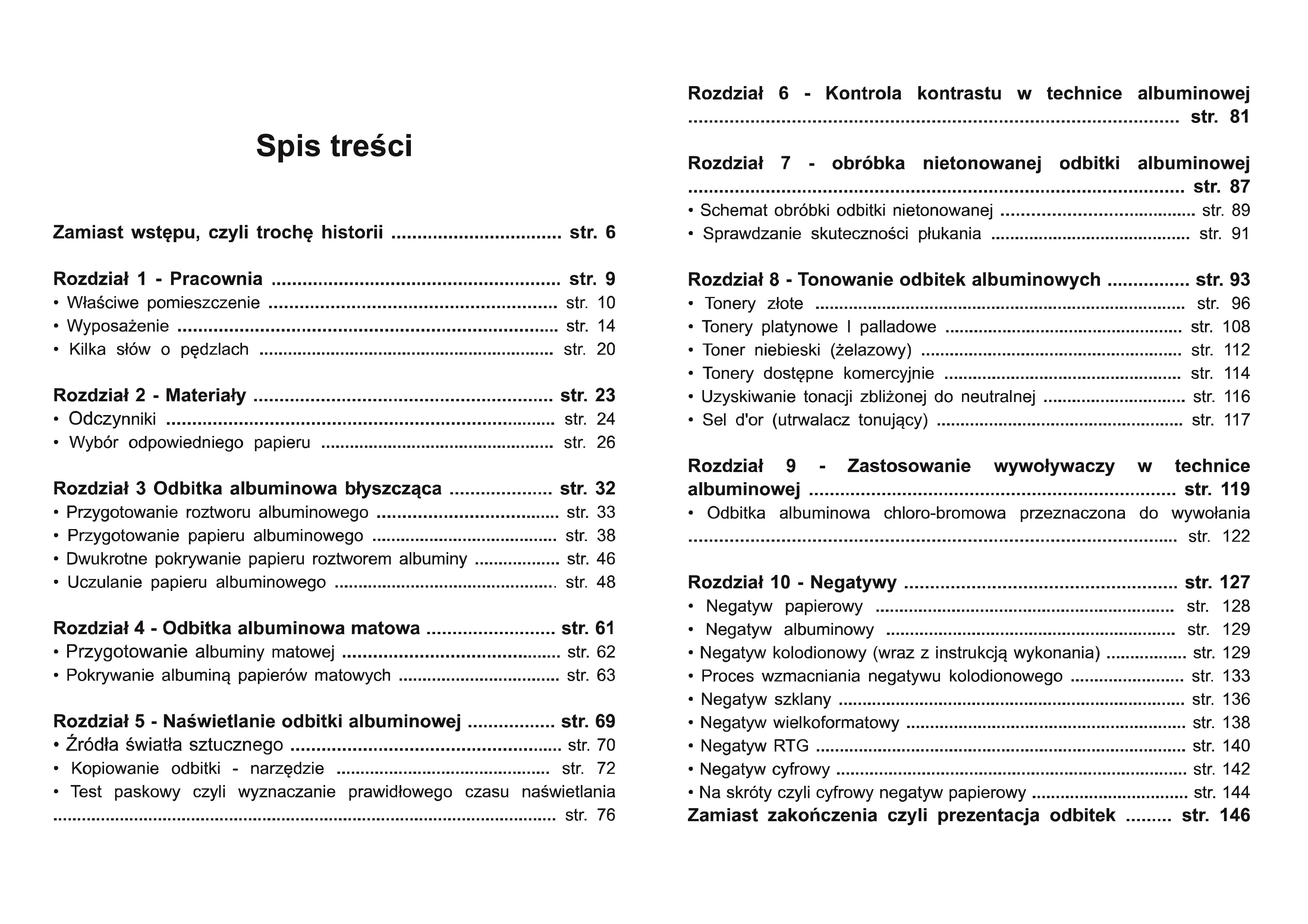 Odbitka Albuminowa - przewodnik praktyczny - spis treści